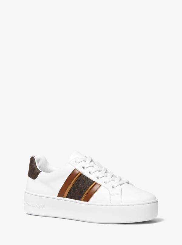Damske Tenisky Michael Kors Poppy Faux Leather and Logo Stripes Hnede - Topanky Michael Kors Vypredaj | DMPTW-6078